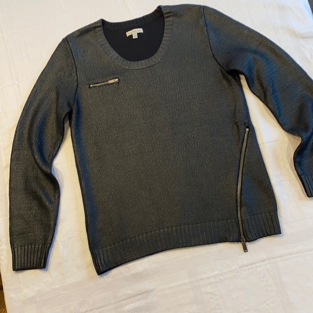 Calvin Klein cotton crew neck sweater. Gun metal black lustre fabric. Small.